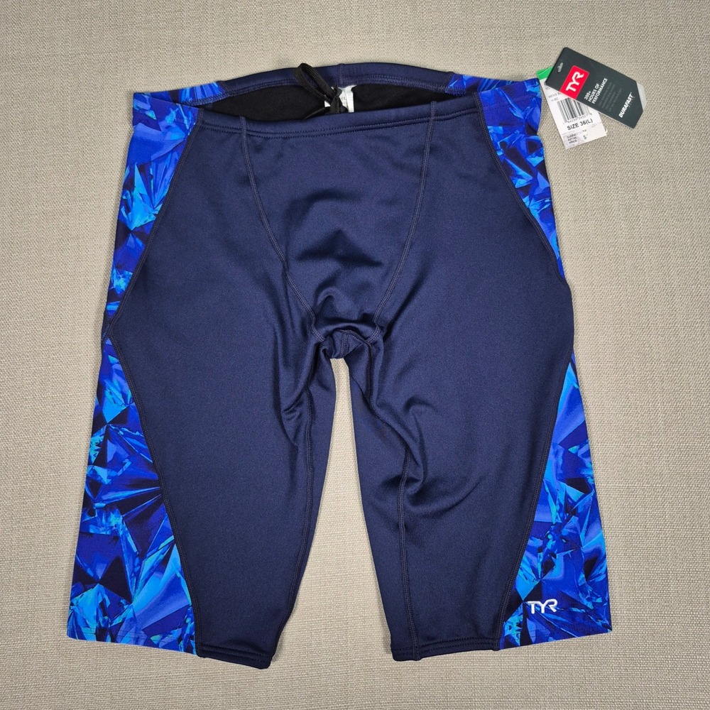 TYR Mens Durafast Jammer Swimsuit Blue Geometric Print Size 36 L New With Tags